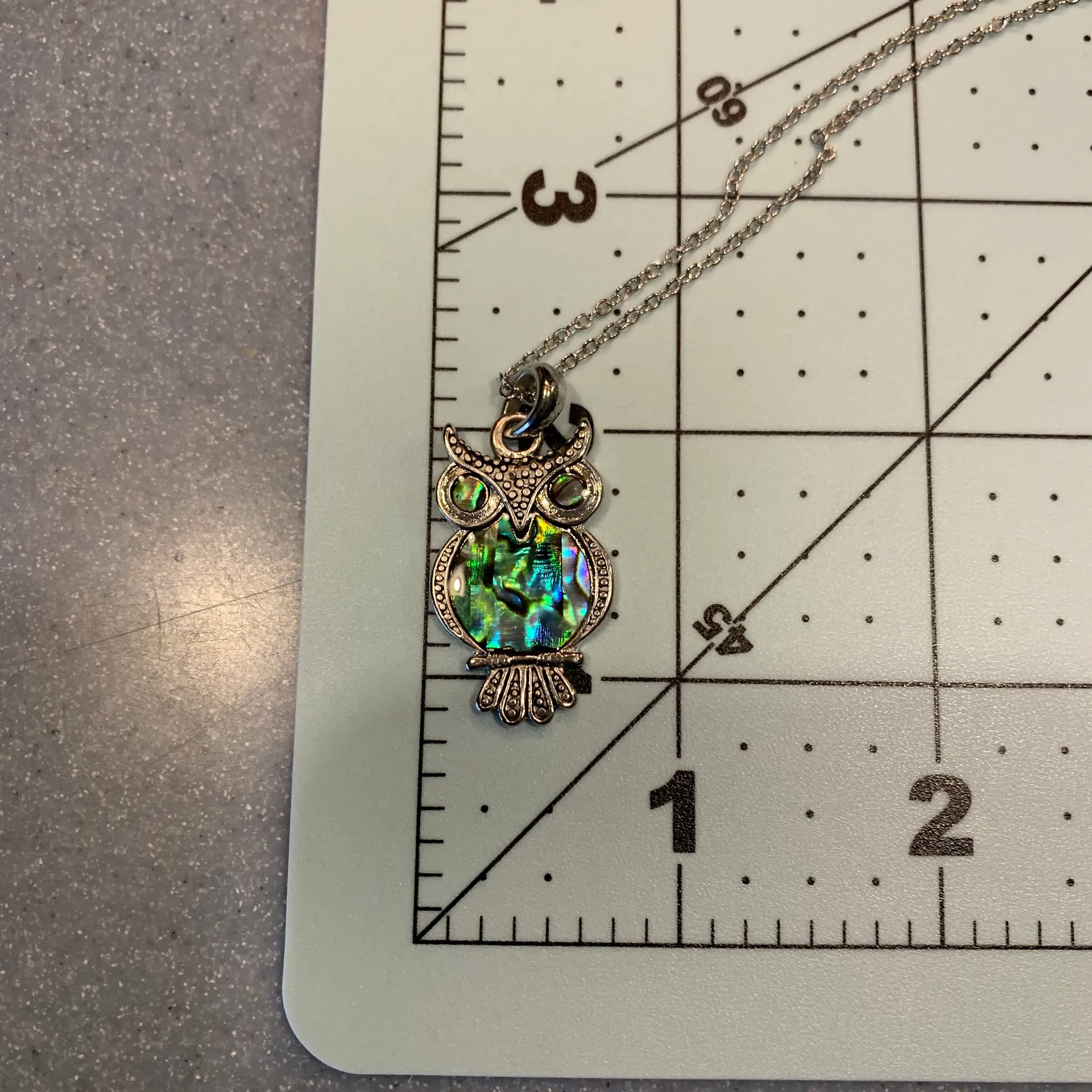 Vintage Silver Color Owl Necklace With Blue Marbled Detail - Image 9