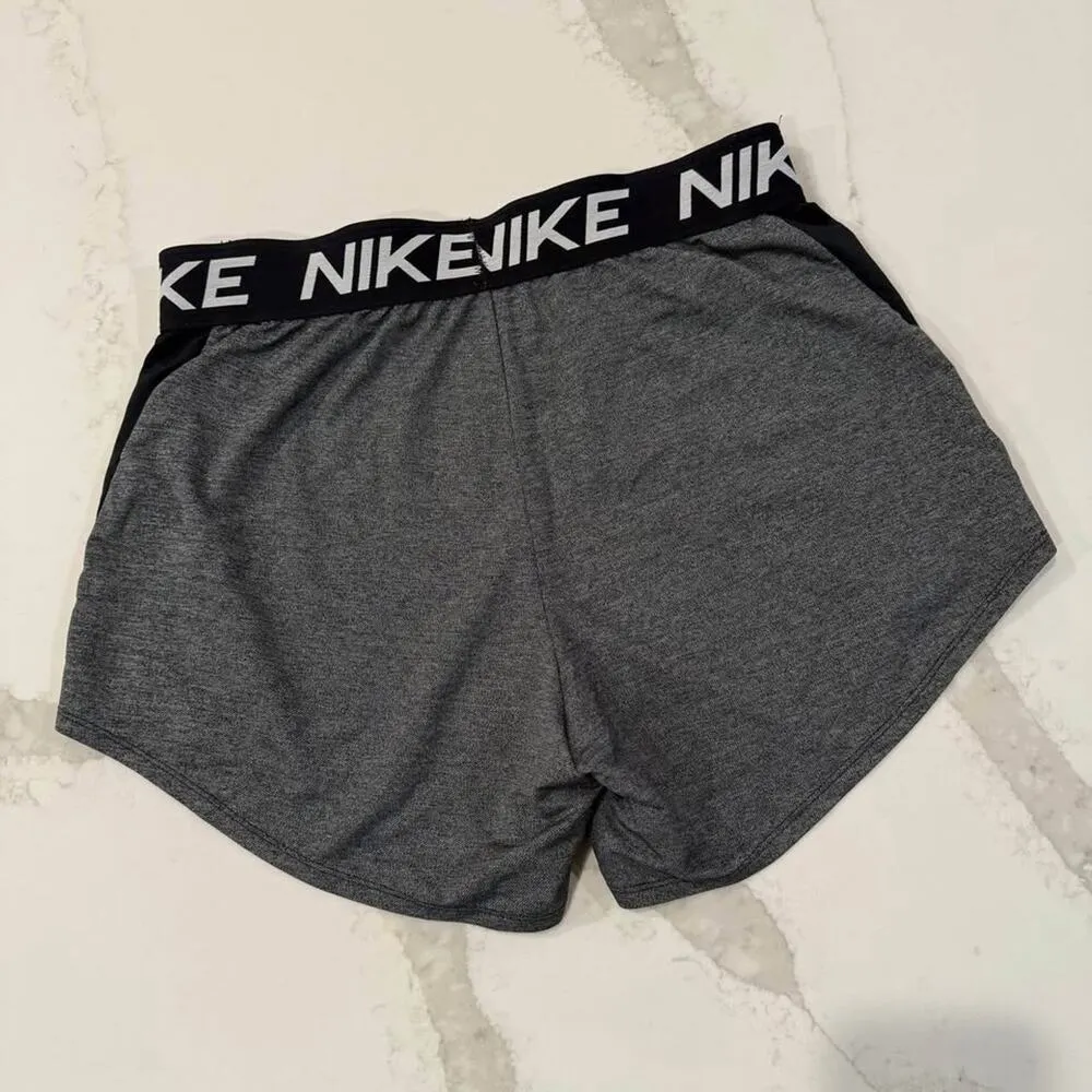 Nike Dri-Fit Athletic Performance Shorts Logo Waistband Womens Medium Gray/Black - Image 5