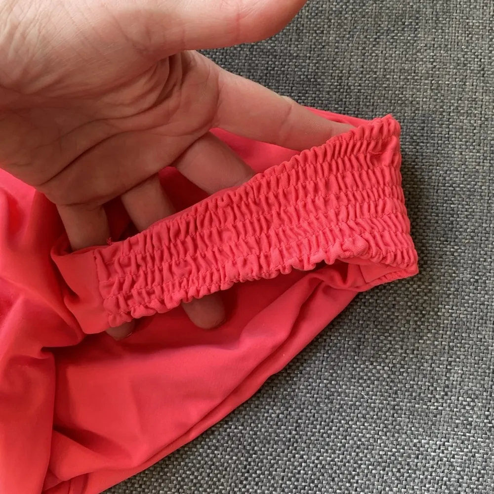 Tori Praver Swim Orange Coral Bikini Bottoms Large Smocked Sides Midrise - Image 3