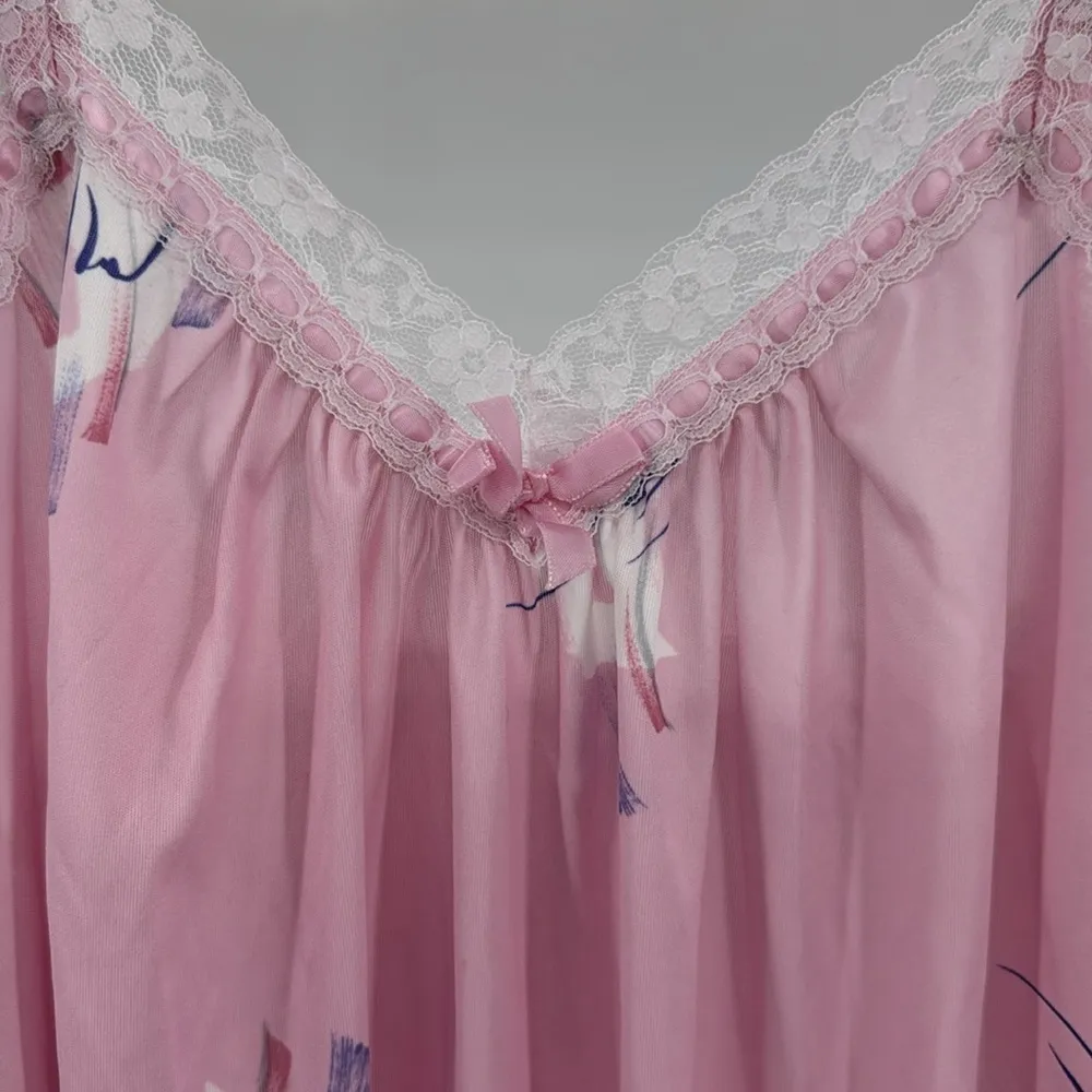 Odyssey by Avon Pink floral Lace Trim slip nightie and matching Robe S vintage - Image 8