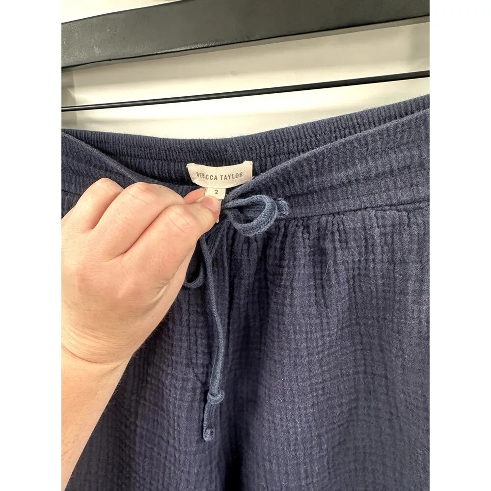 Rebecca Taylor Gauze Pull On Navy Jogger Drawstring Pant Size 2 - Image 5
