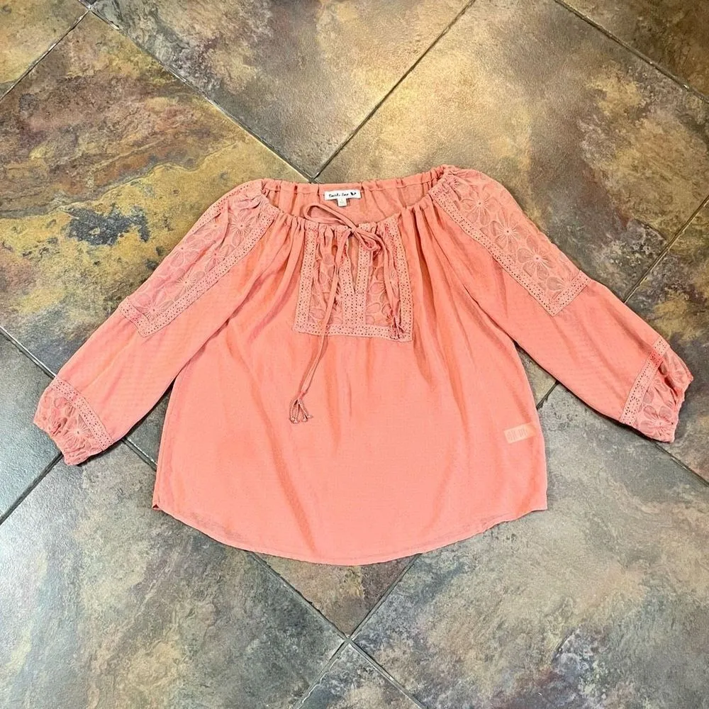 Double Zero Floral Pink Lace Boho Blouse Small - Image 5