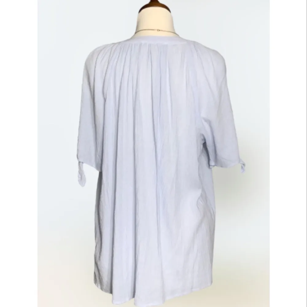 Michael Kors Powder Blue Gauzy Short Tie Sleeves V Neck Blouse XL - Image 3