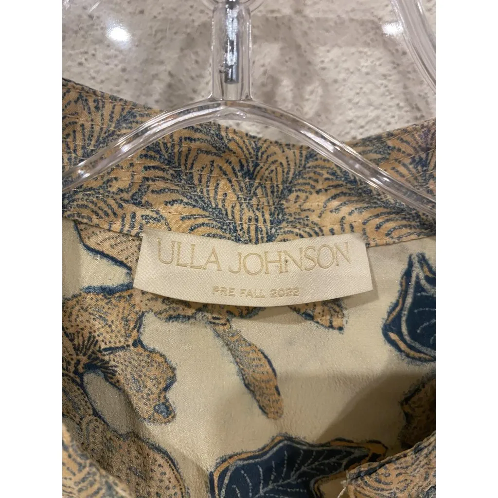 Ulla Johnson Desdra Blouse Womens 2 Cream Silk V-Neck Ruffle Puff Sleeve Floral - Image 3