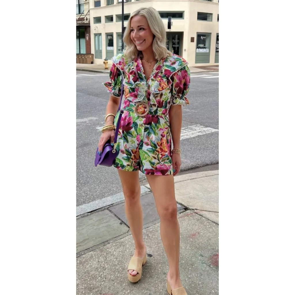 Farm Rio  Painted Flowers Romper in Multi Size Small - Image 3