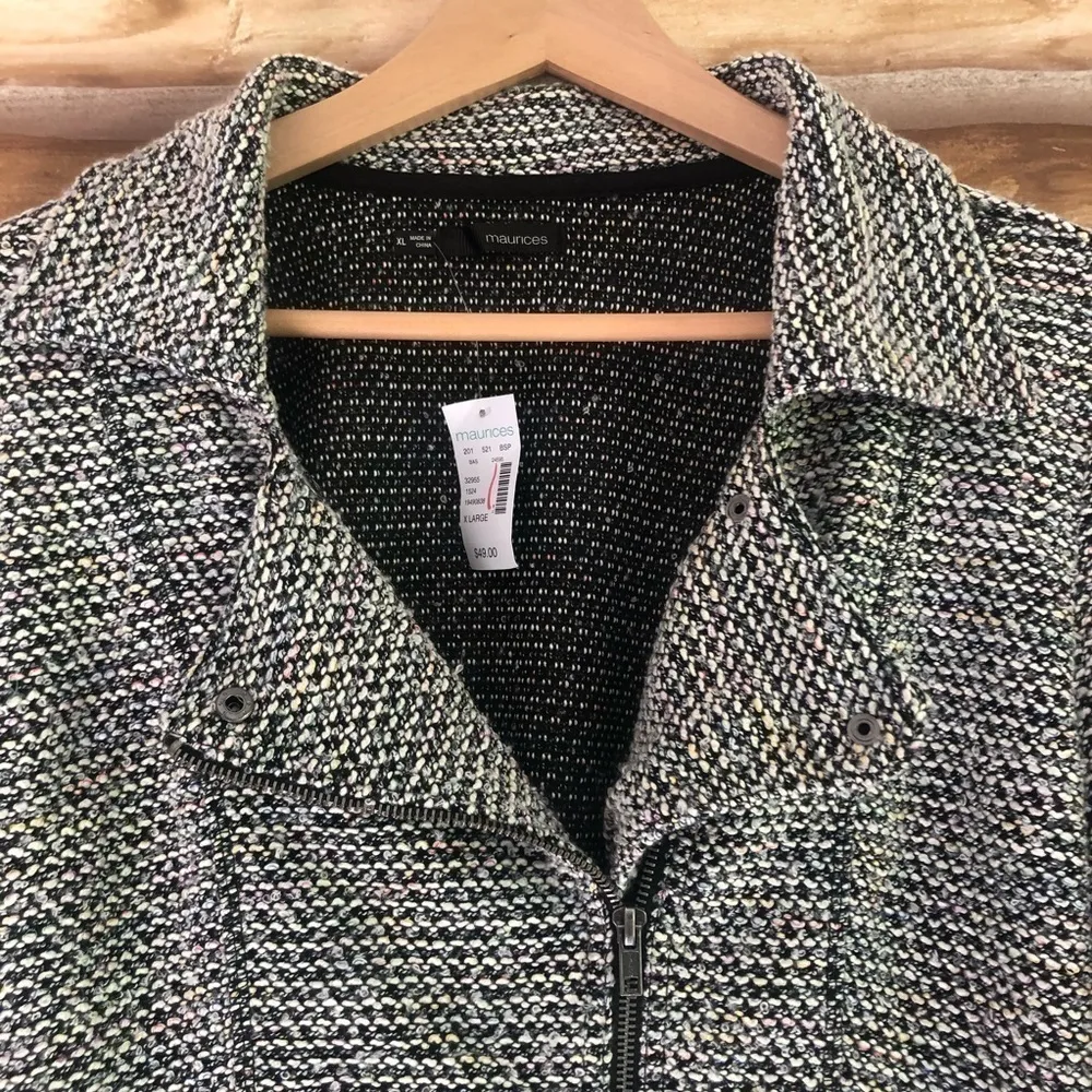 Maurices lightweight multicolor tweed asymmetrical moto blazer jacket size XL - Image 3