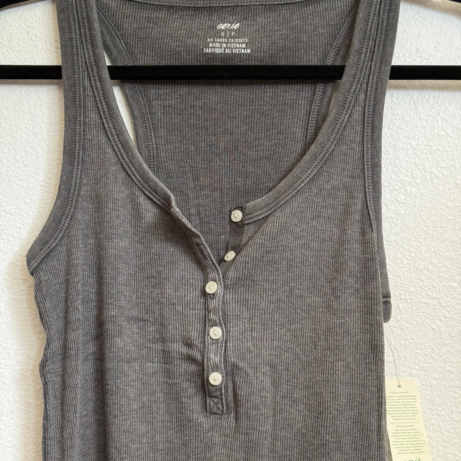 NWT Aerie Sz S Henley Ribbed Lettuce Hem Tank Top in Gray - Image 3