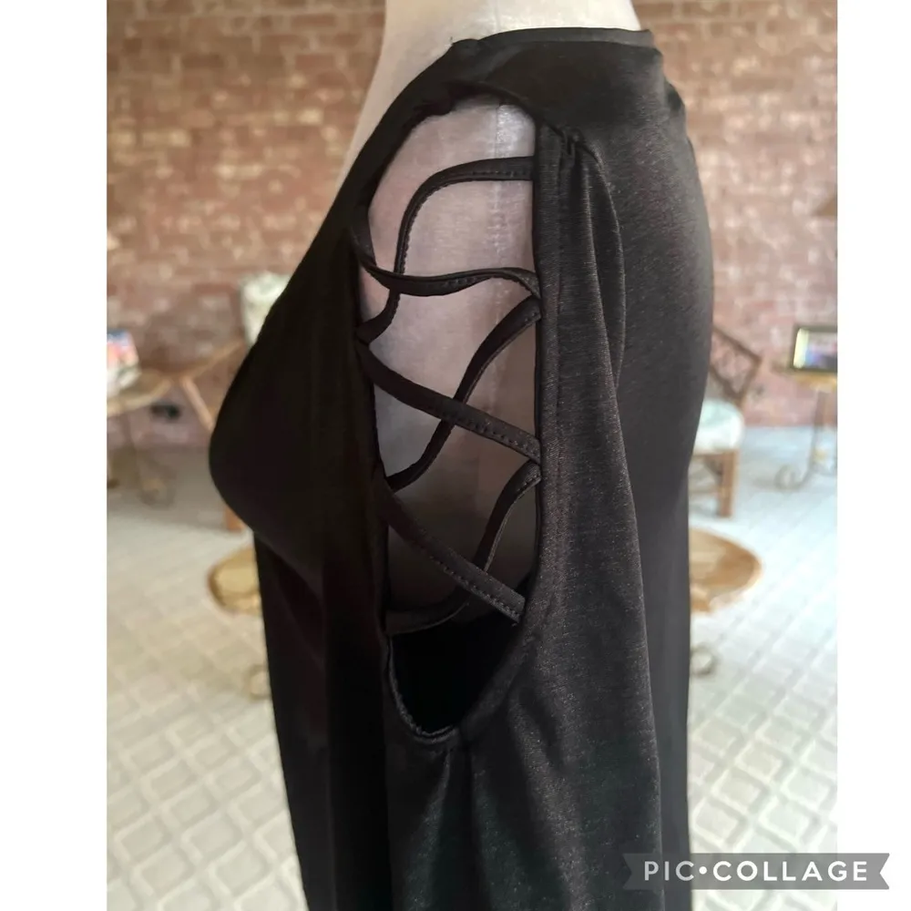 Jennifer Lopez Top Black Lattice Sleeve Metallic Shimmer Top S Cocktail Party - Image 10