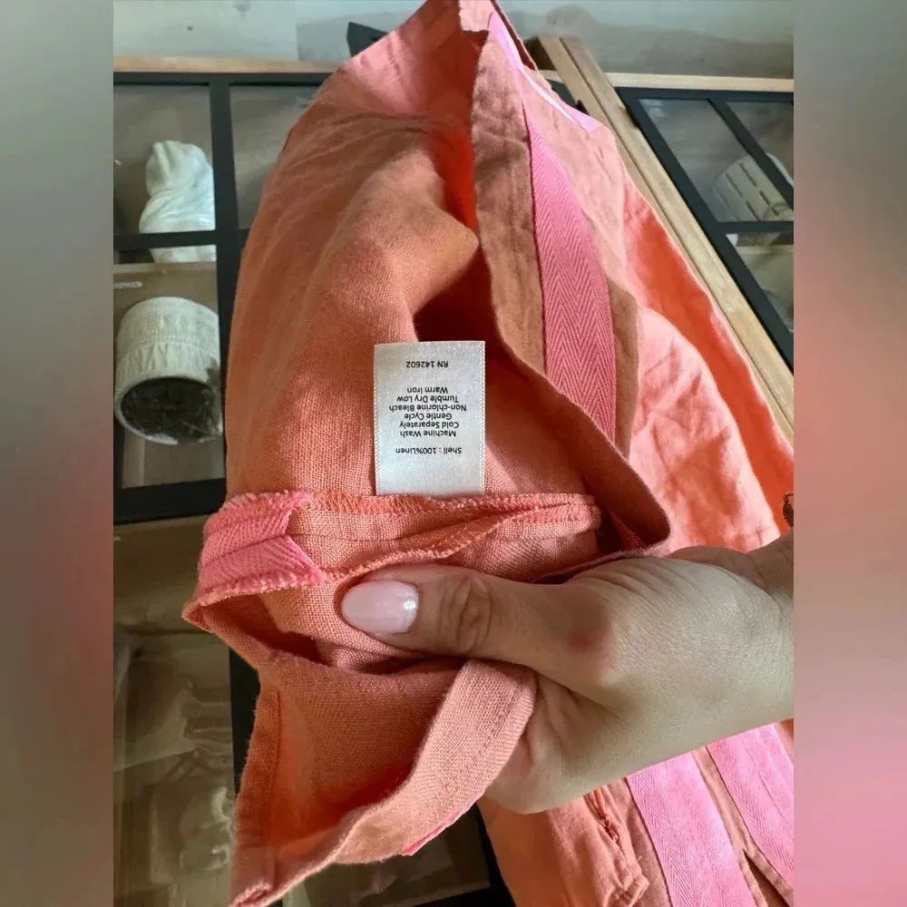 Sail To Sable Classic linen dress coral sleeveless shift tunic neon mini resort - Image 5