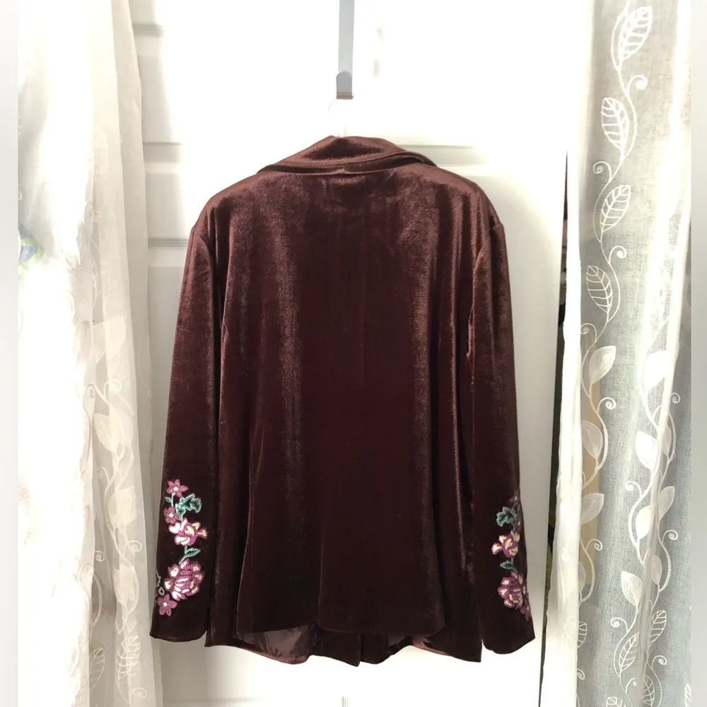 VERY VERANESI Brown Velvet Embroidery Blazer Jacket Women 18W Boho Hippie Retro - Image 6