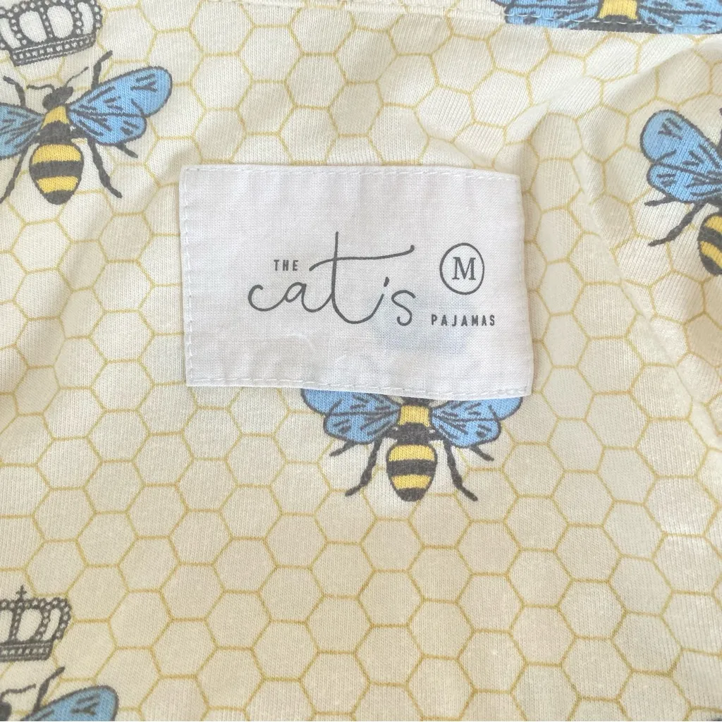 The Cat’s Pajama Queen Bee Pima/Modal Blend Button Down Pajama Top in Honey Yellow Size M - Image 3