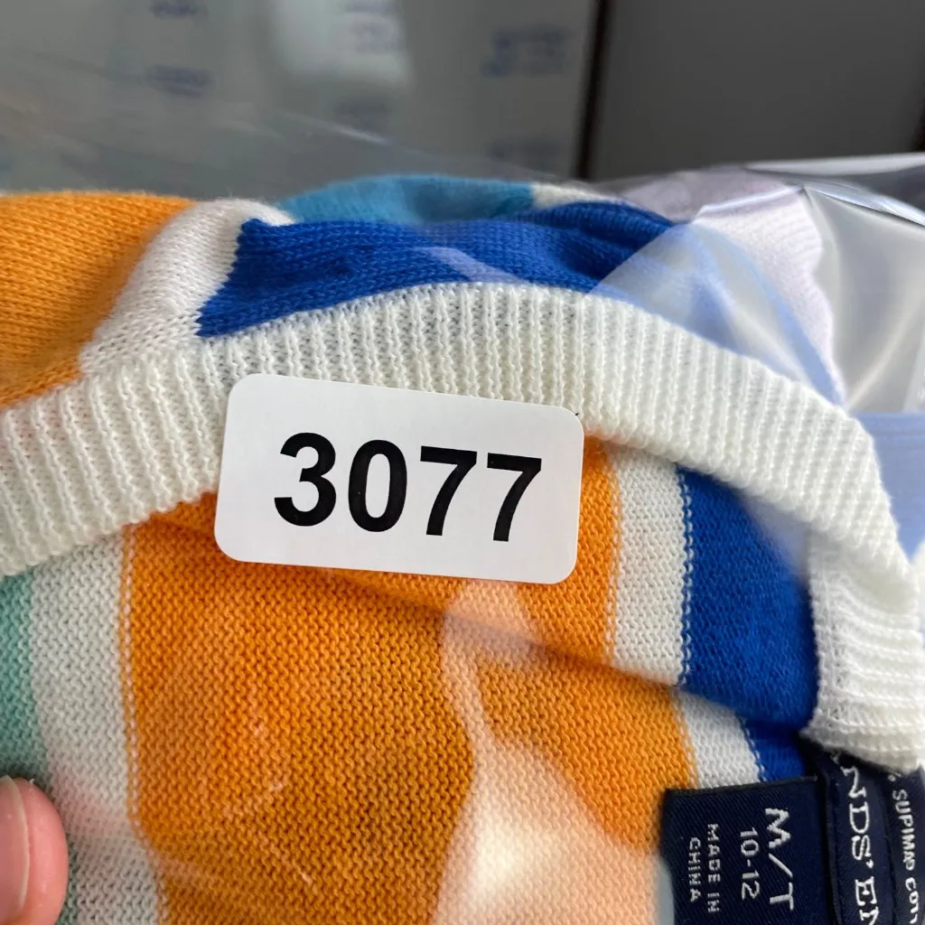 Lands' End Women's M TALL Purple‎ Orange Striped Button Up Cotton Cardigan - Image 8