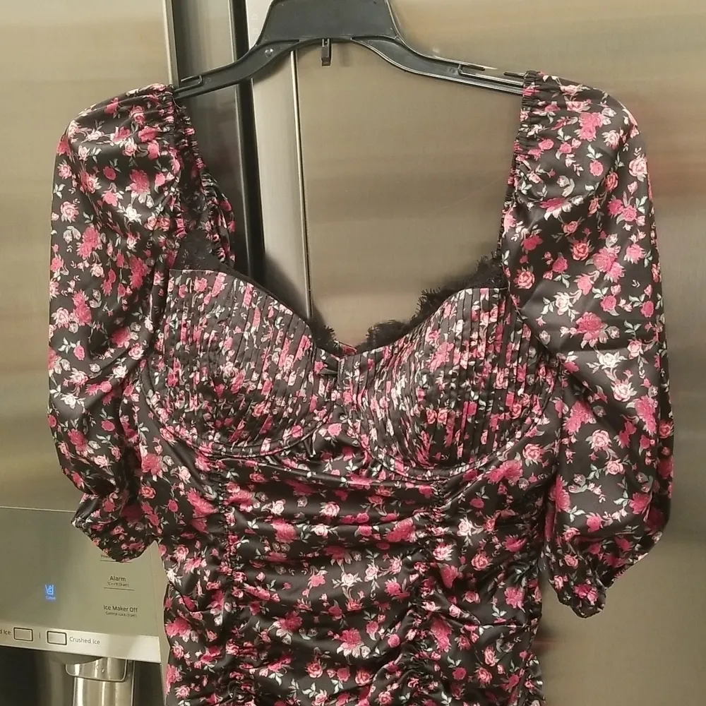 💕FOR LOVE AND LEMONS💕 Melrose Mini Satin Dress ~ Floral Rose Print Large NWT - Image 13