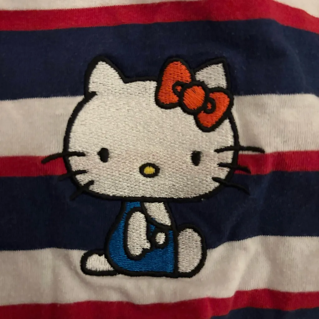Hello Kitty Striped Red, Blue, White T-Shirt - Size Medium - Image 2
