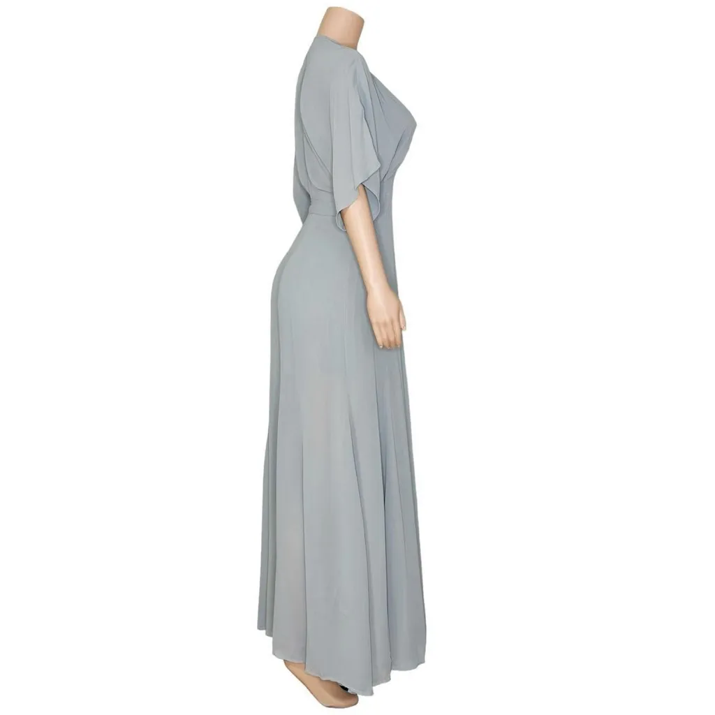 REFORMATION Winslow Wrap Maxi Dress, Fog, XS - Image 9