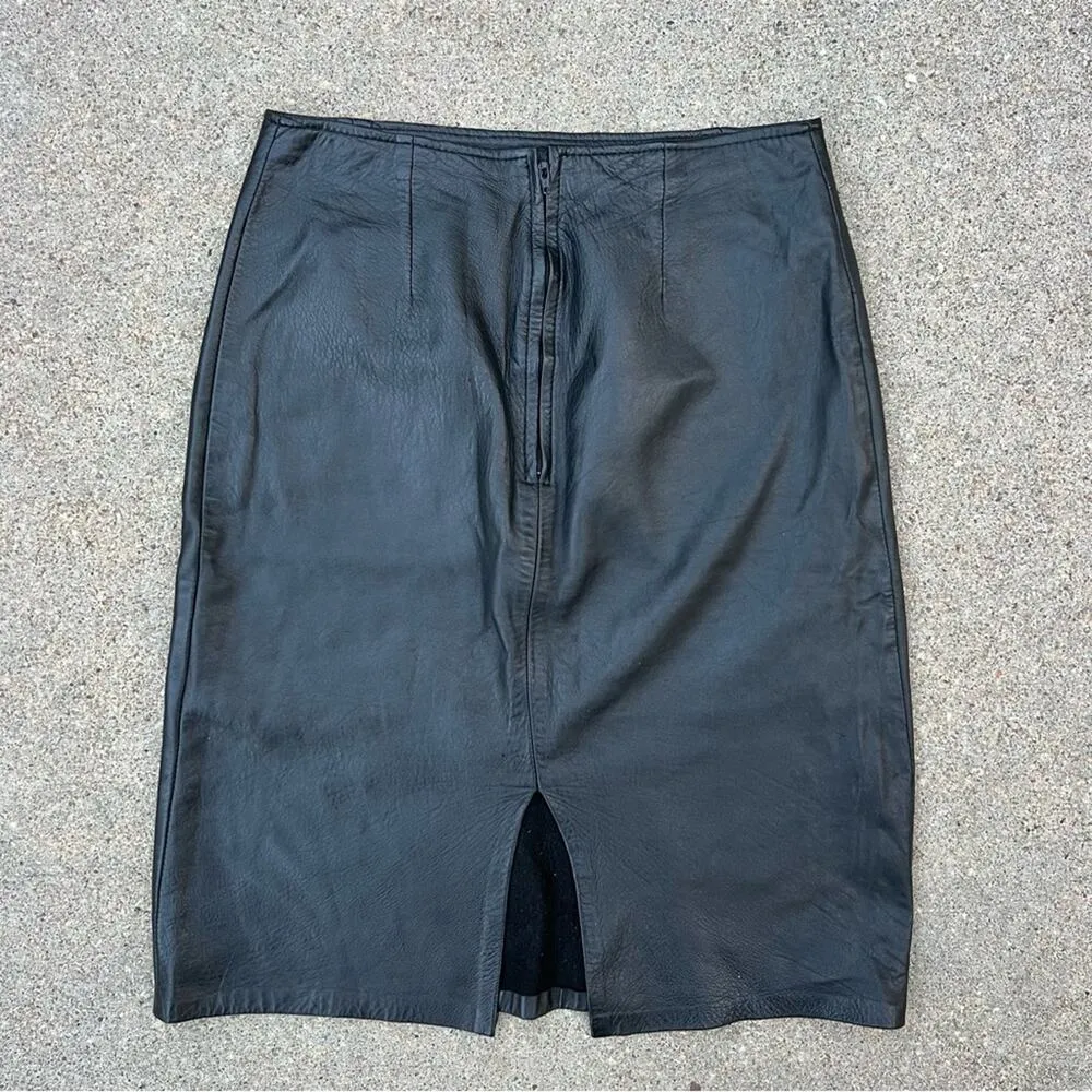 Vintage Firenze Skirt Black Butter Soft Leather Pencil Straight Western Boho 4 - Image 2