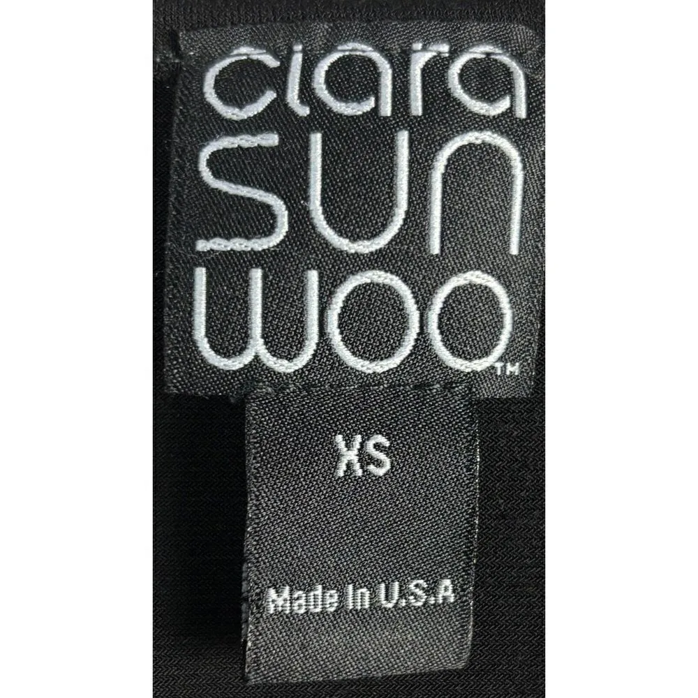 Clara Sun Woo Tunic Size XS Black V Neck Sheer Mesh Ruched Sleeve Long Lagenlook - Image 6