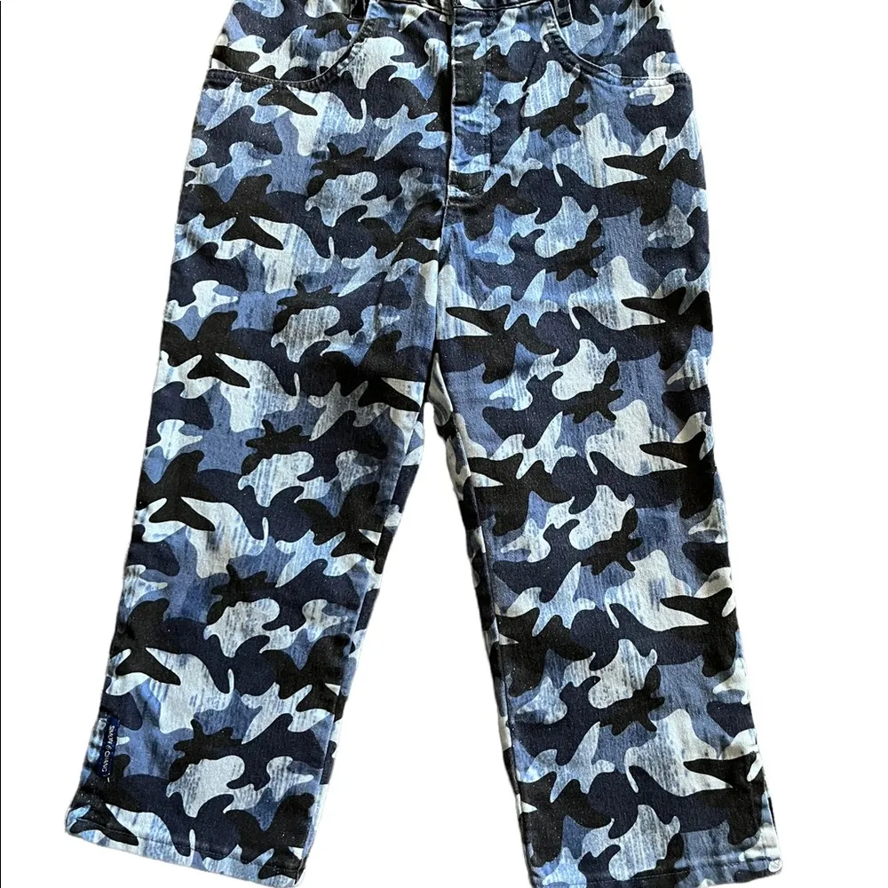 Simon Chang Y2K Blue Camo Metallic Print Hi Rise Cropped Jeans Size 6 - Image 3