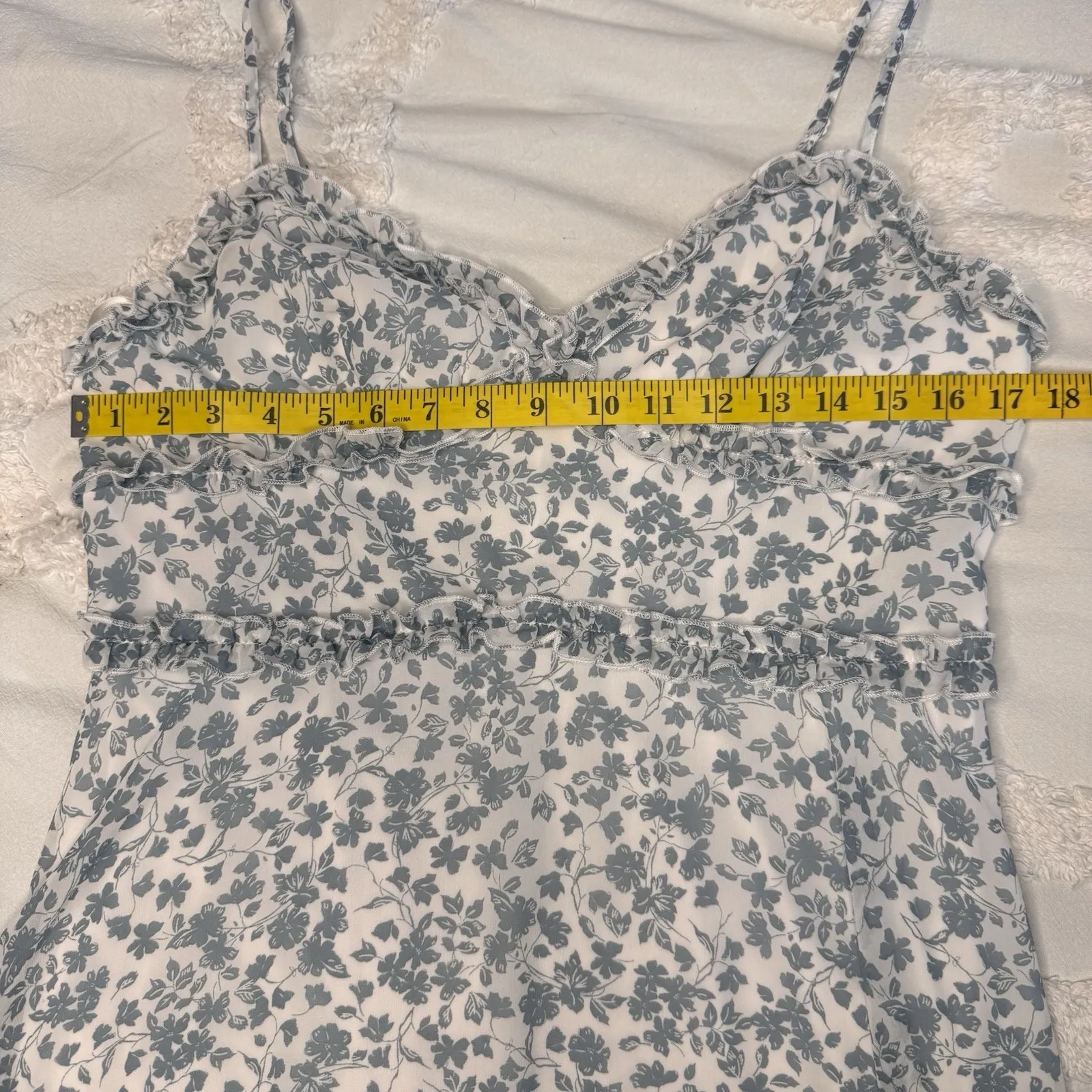 B Smart T Strap Sundress Size 13 Floral‎ Mini Babydoll Ruffles Blue & White - Image 11