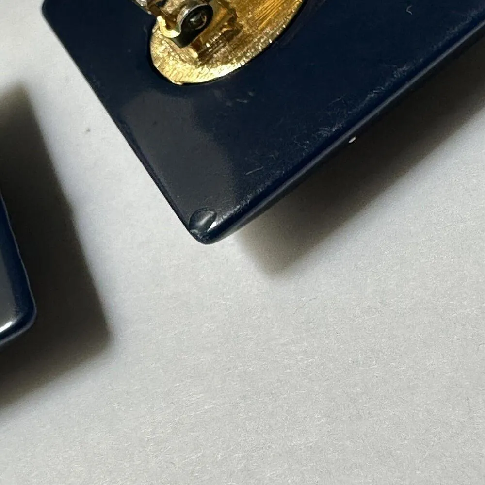 Les Bernard Vintage Blue Statement Square Clip On Earrings Signed - Image 7
