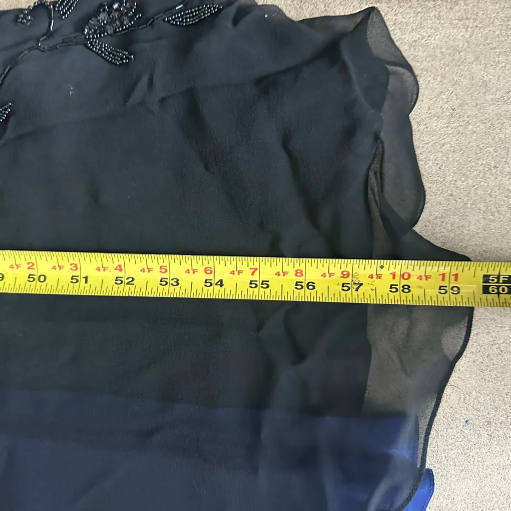 Cassandra Stone Navy Blue Sleeveless Floral Black And Blue Silk Beaded Long Gown Size 18W - Image 7