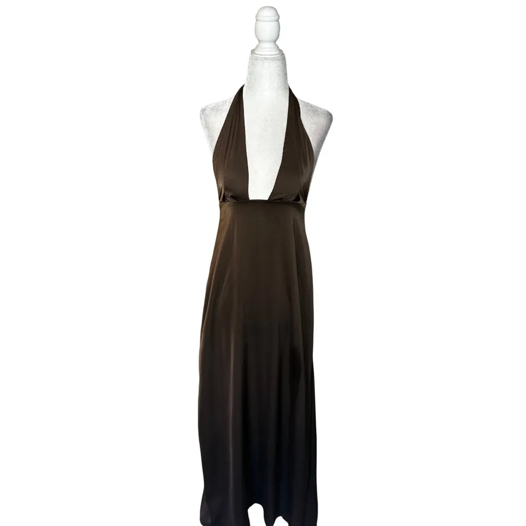 WeWoreWhat x REVOLVE Halter Deep V Maxi in Chestnut 4 Womens Long Dress - Image 4