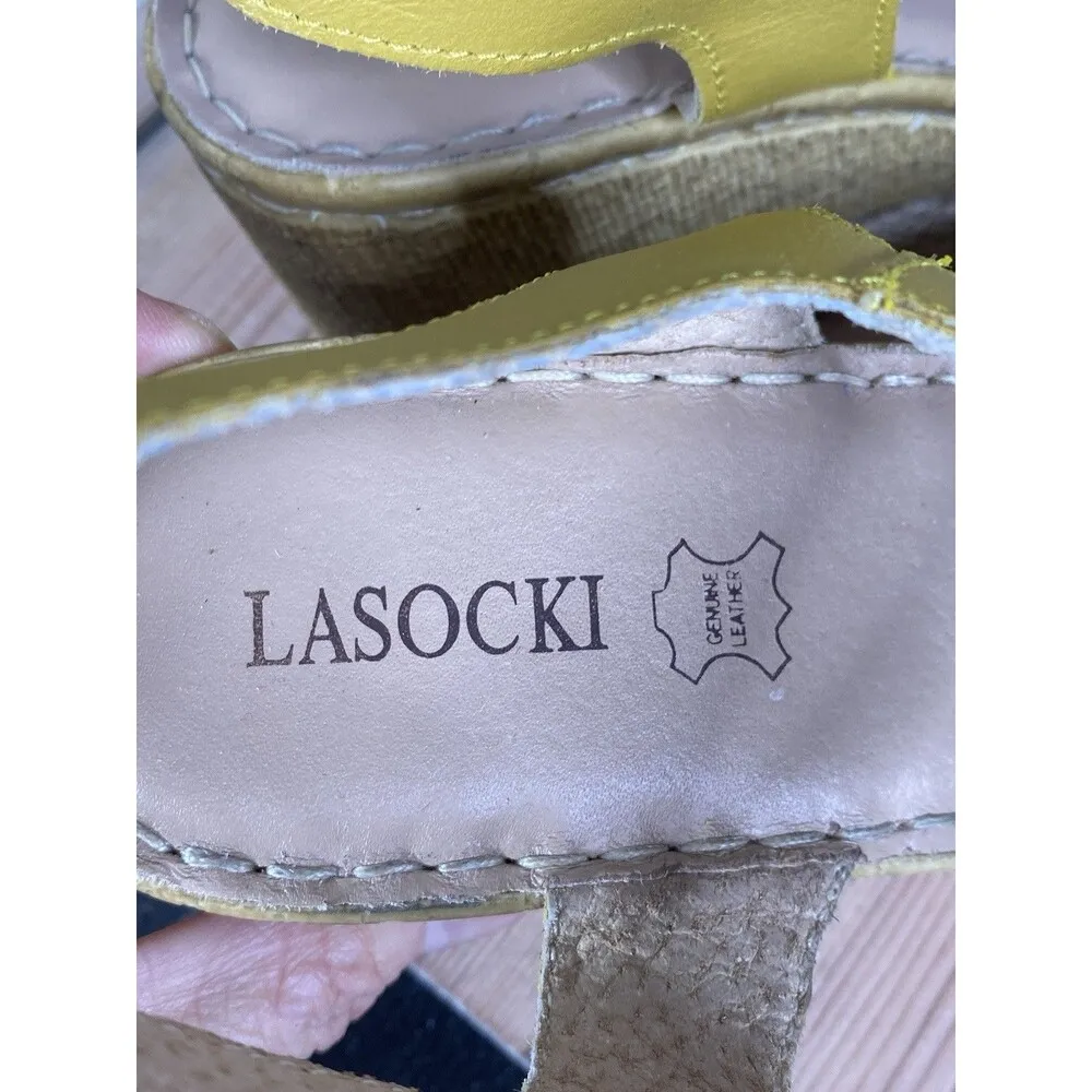 Lasocki Faux Snakeskin Leather Sandals Wedge Espadrille Sandals Sz 38 U.S 7 Yellow - Image 4