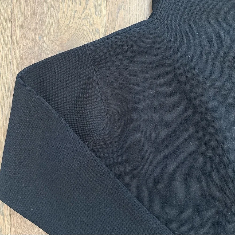 Eileen Fisher 100% Wool Draped Collar Open Front Cardigan Sweater Black Large - Image 8