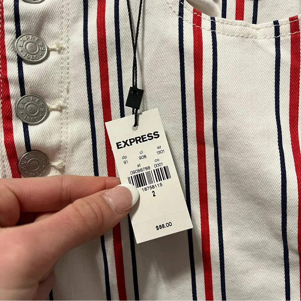 Express High Waisted Striped Button Fly Cropped Wide Leg Jeans NWT - Image 9