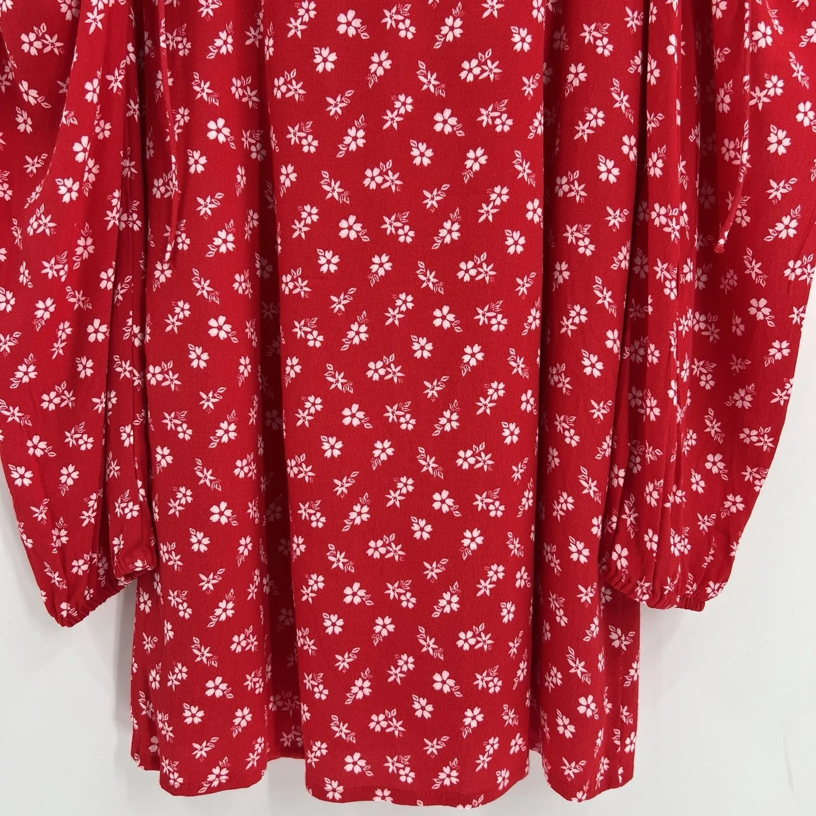 & Other Stories Floral Bow Detail Long Sleeve Mini Dress Size 0 Red White Girly - Image 9