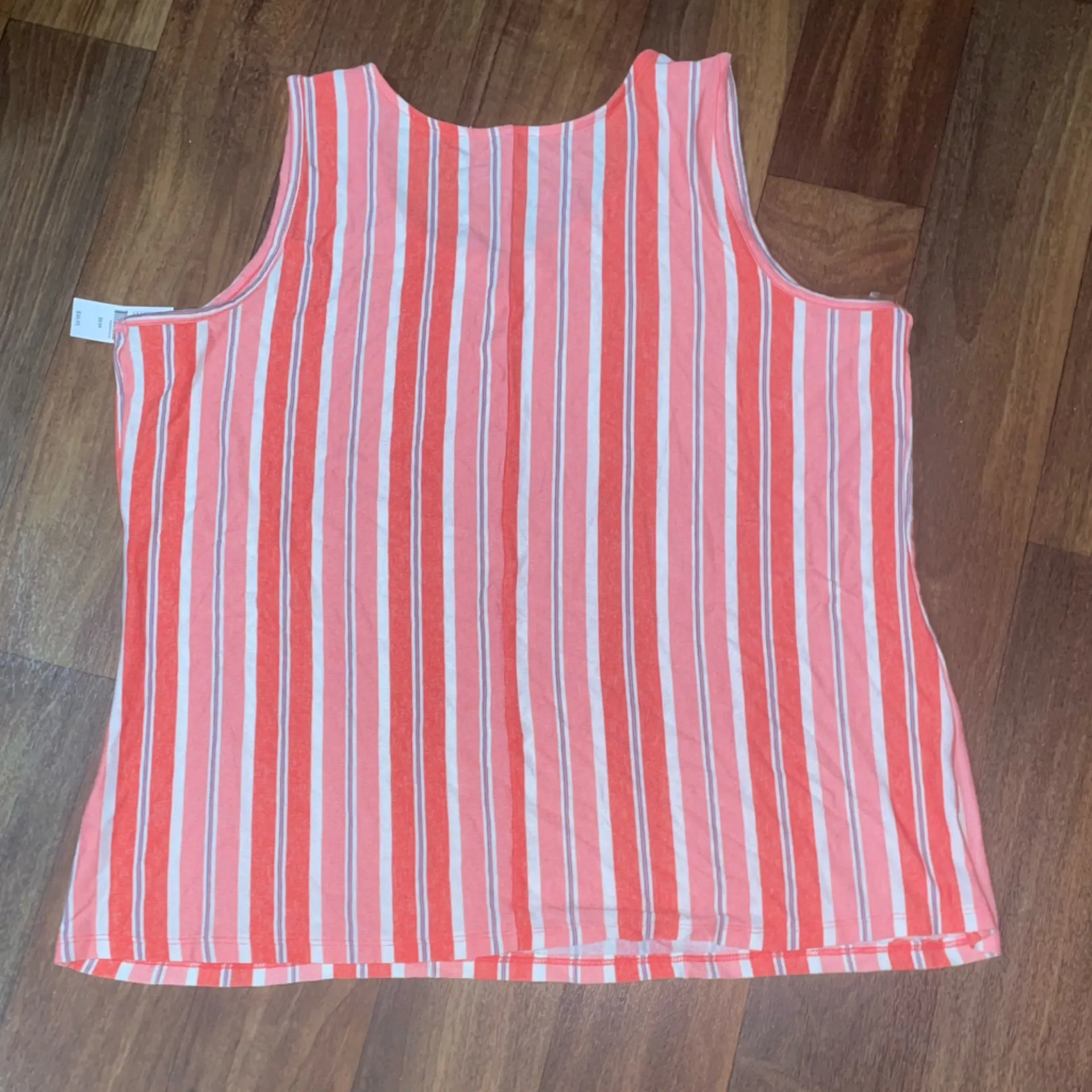 LANE BRYANT Notch-Neck Hacci Tank Top Stripped, Coral, White, Pink & Black NWT - Image 3