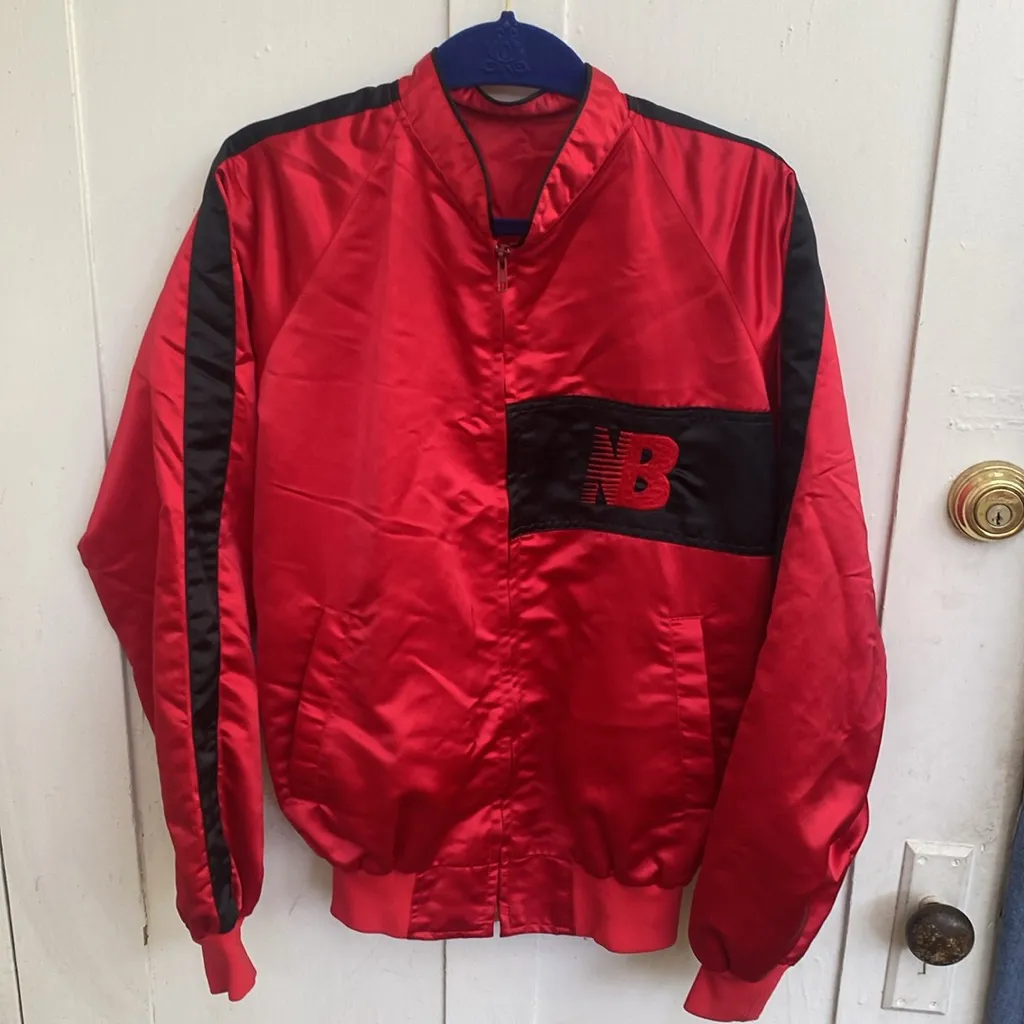 VINTAGE 80s New Balance Satin Bomber Varsity Jacket Sz M Custom Shyla Embroidery - Image 5