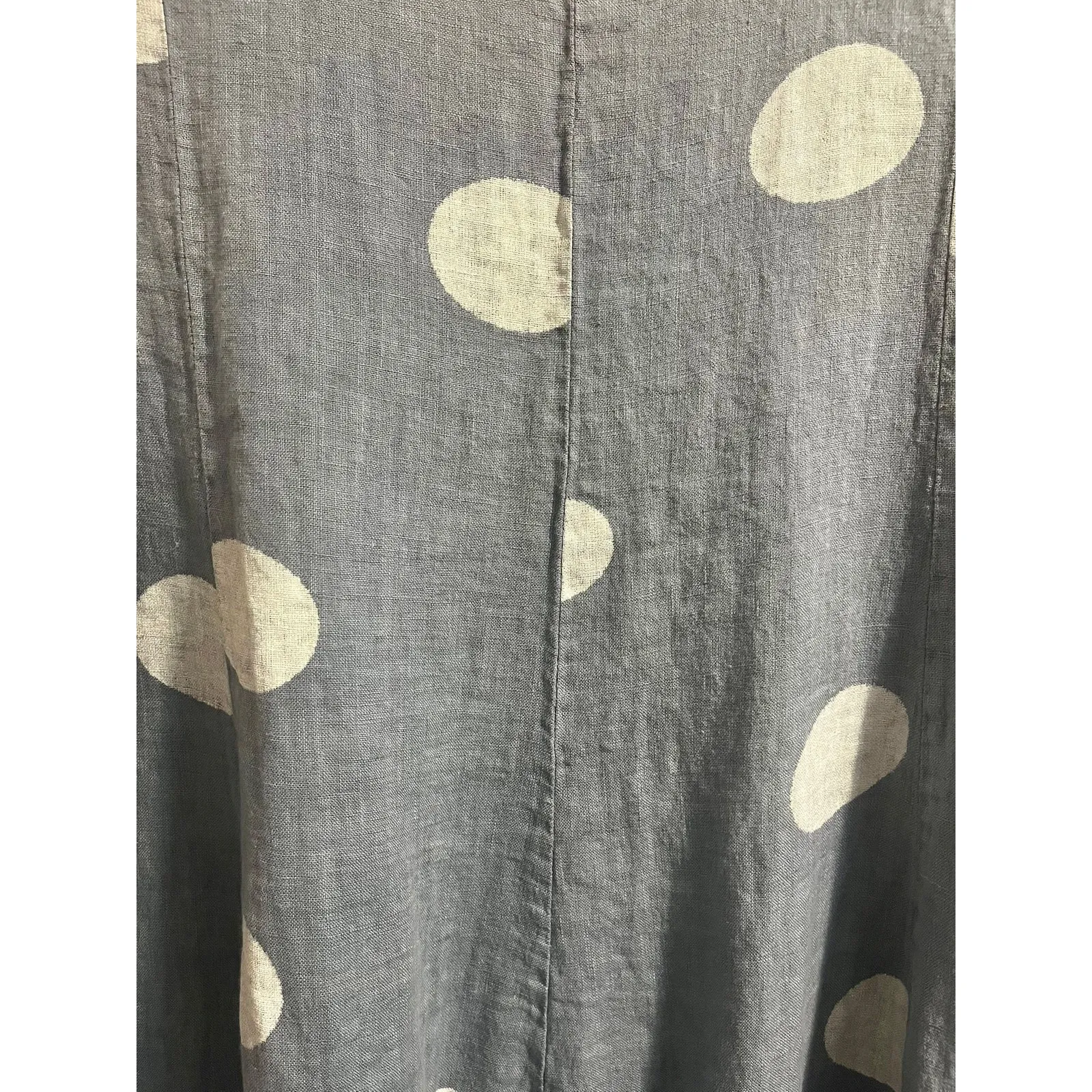 Me & Gee Dots Tank Dress in Blue wi/White Large Polka Dots 100% Linen Women's L - Image 5