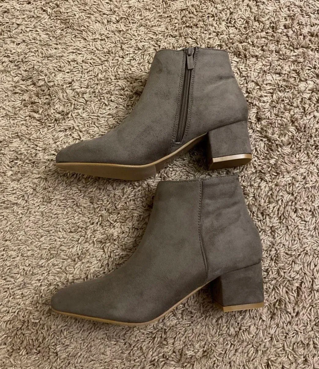 Taupe Faux Suede Block Heel Booties Tan Size 7 - Image 2
