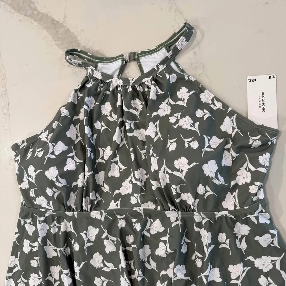 Bloomchic NWT Floral Cut Out Tankini Swim Top Women’s Size 28 Mint Green Padded - Image 3