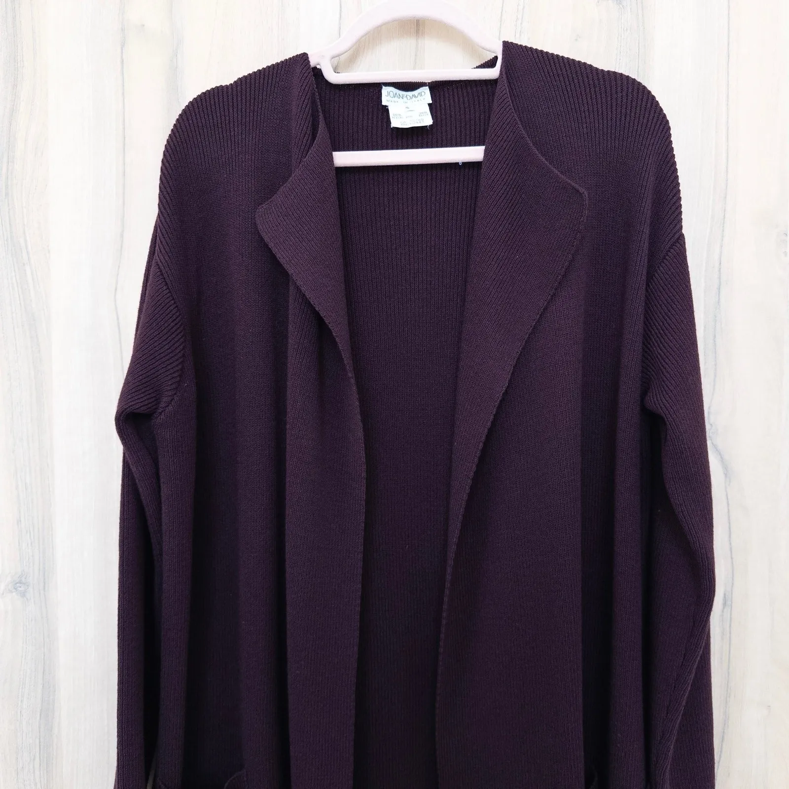 VTG Joan & David Merino Wool Cardigan Size S Plum Heavy Knit Old Money Classic - Image 2