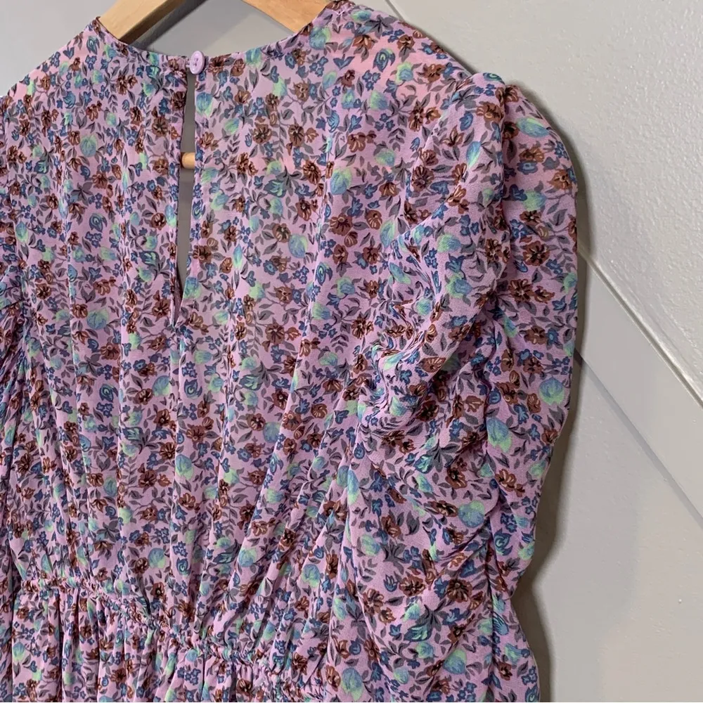 Wild Fable Floral Lavender Long Sleeve Deep V-Neck Puff Sleeve Dress Size XS - Image 2