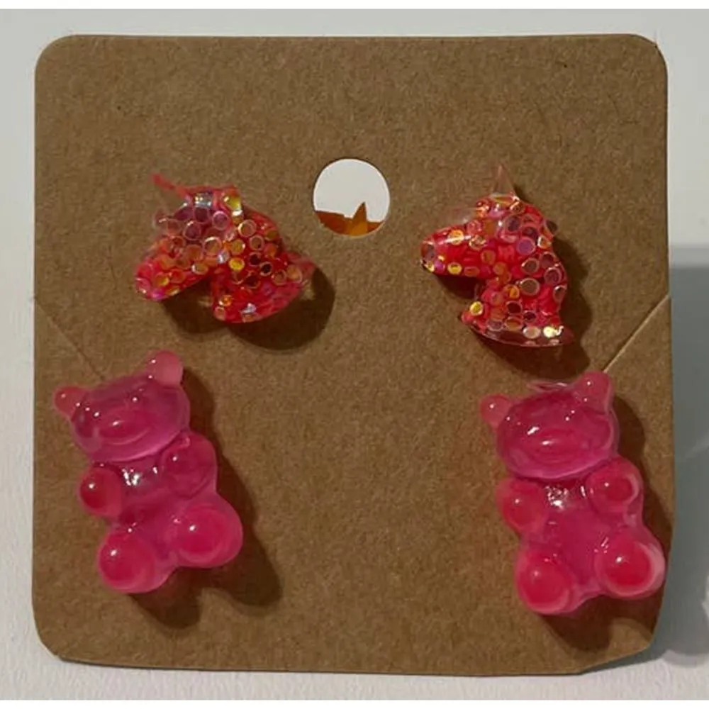 Glitter Unicorn‎ Studs Gummy Bear Studs Pink Set - Image 6