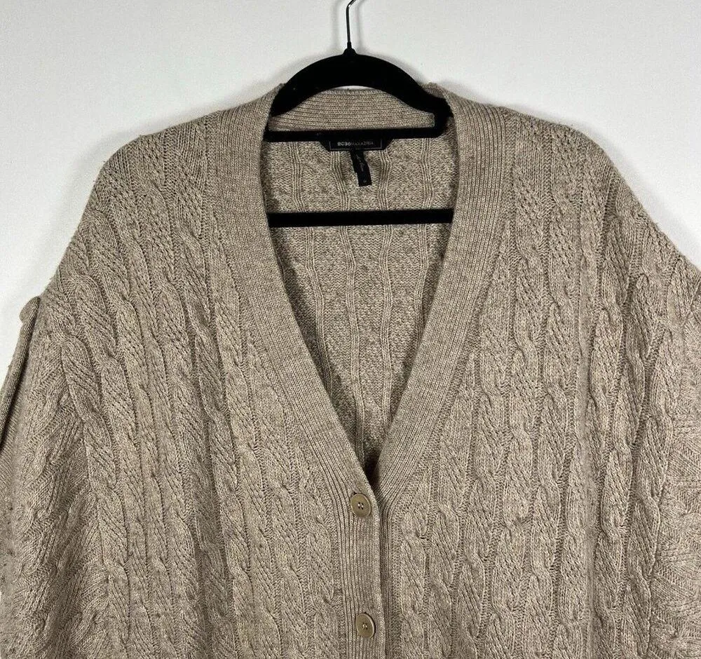 Bcbg Maxazria Oatmeal Brown Wool Blend Oversized Sweater Cardigan Vest Sz Medium - Image 3