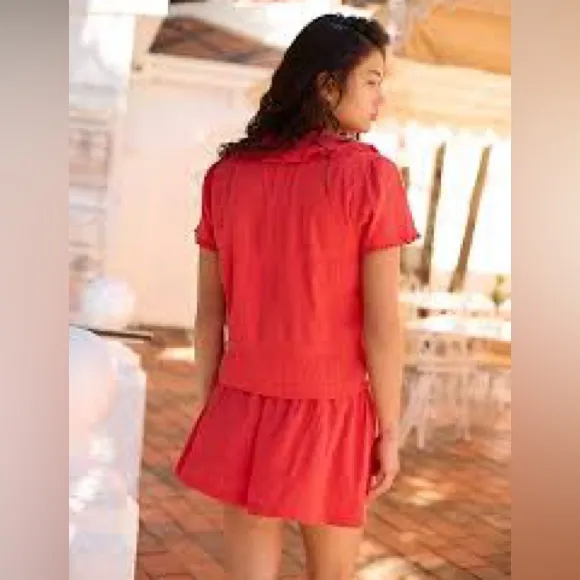 NEW Set! Free People FREE-EST Lovesick M Smocked Shorts Top Vibrant Coral Red - Image 11