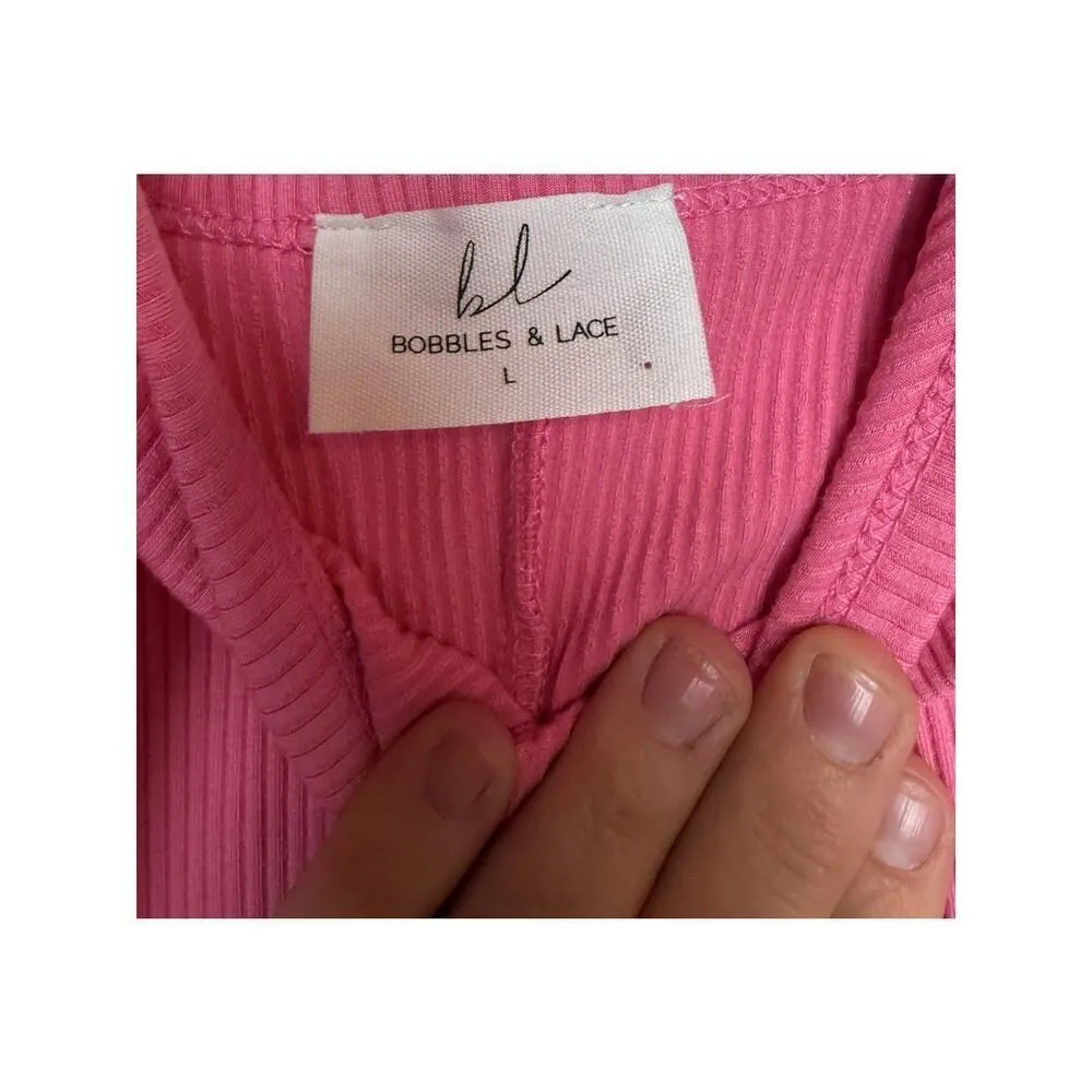 Bobbles and Lace Pink Ribbed Bodycon Dress Sz. L Size L - Image 3