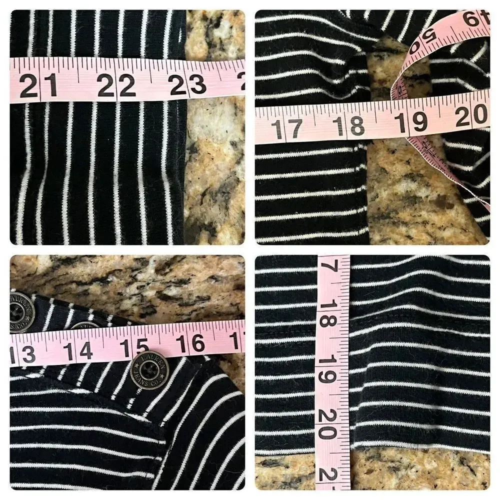 Lauren Ralph Lauren Black White Striped Boatneck Sweater L | Nautical Preppy - Image 6