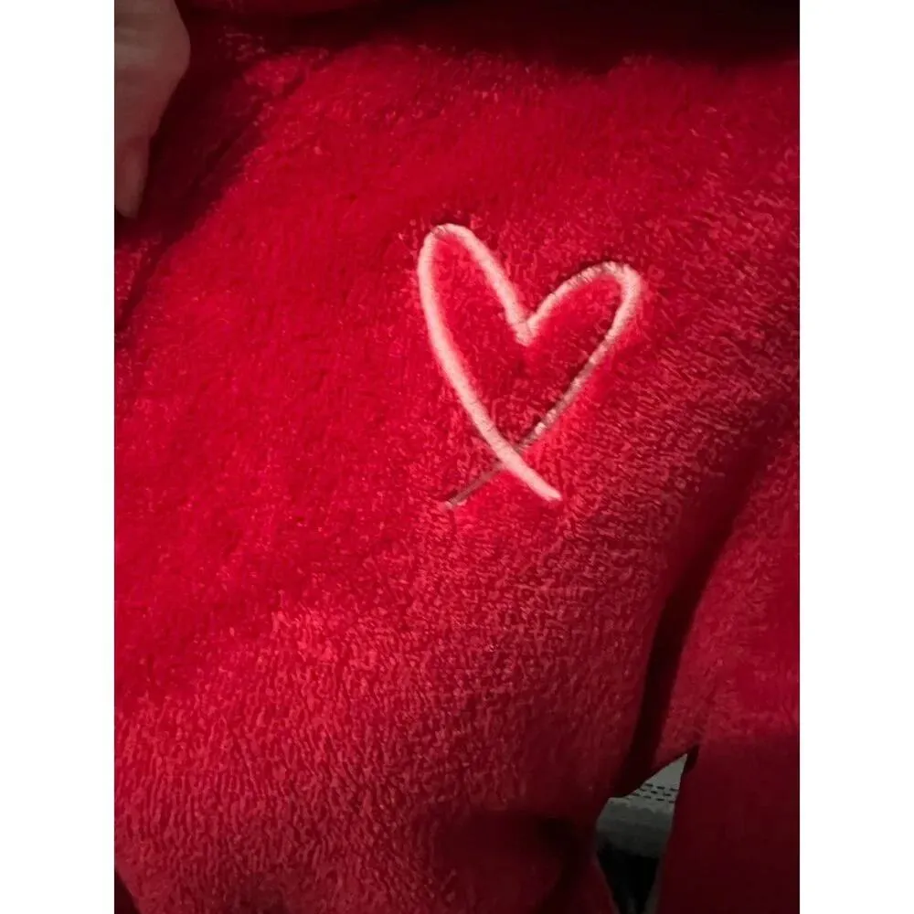 Victoria's Secret Cozy Hooded Plush Fleece W Sherpa Short Robe Vibrant Red XS/S - Image 4