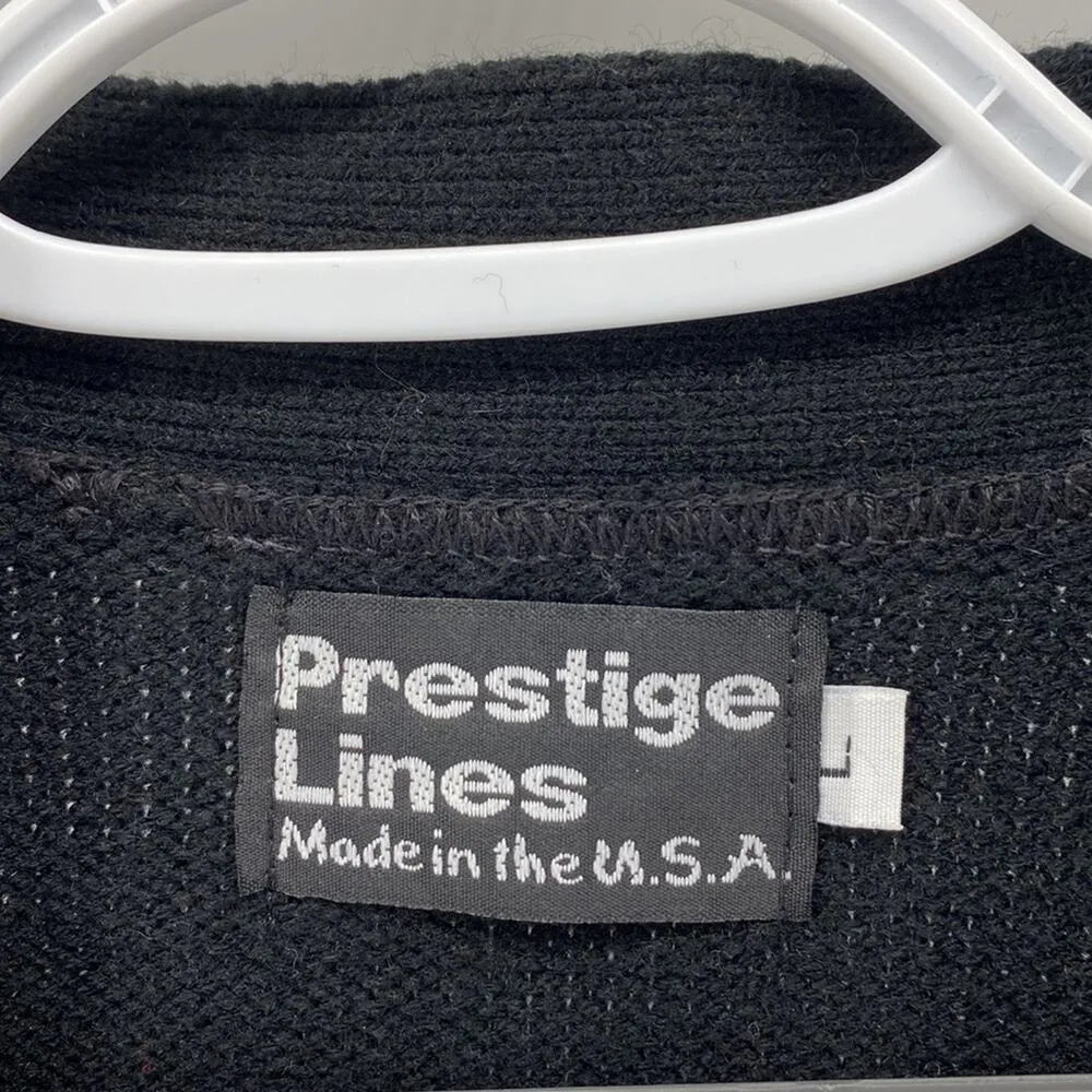 Vintage heavy knit HAN sorority letterman black pink grandpa cardigan Barbie Size L - Image 2