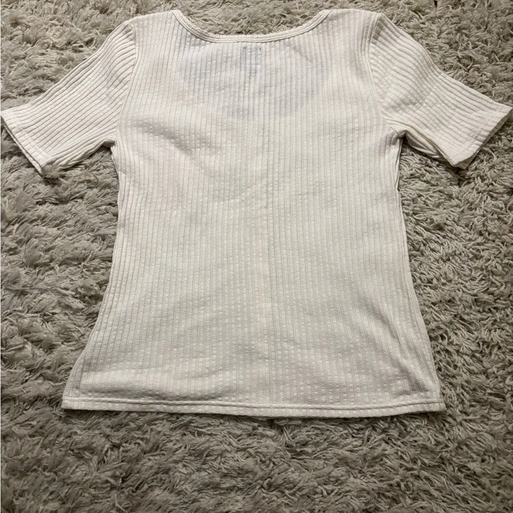 GAP White Short Sleeve Ribbed Button Down Shirt Size M - Image 7