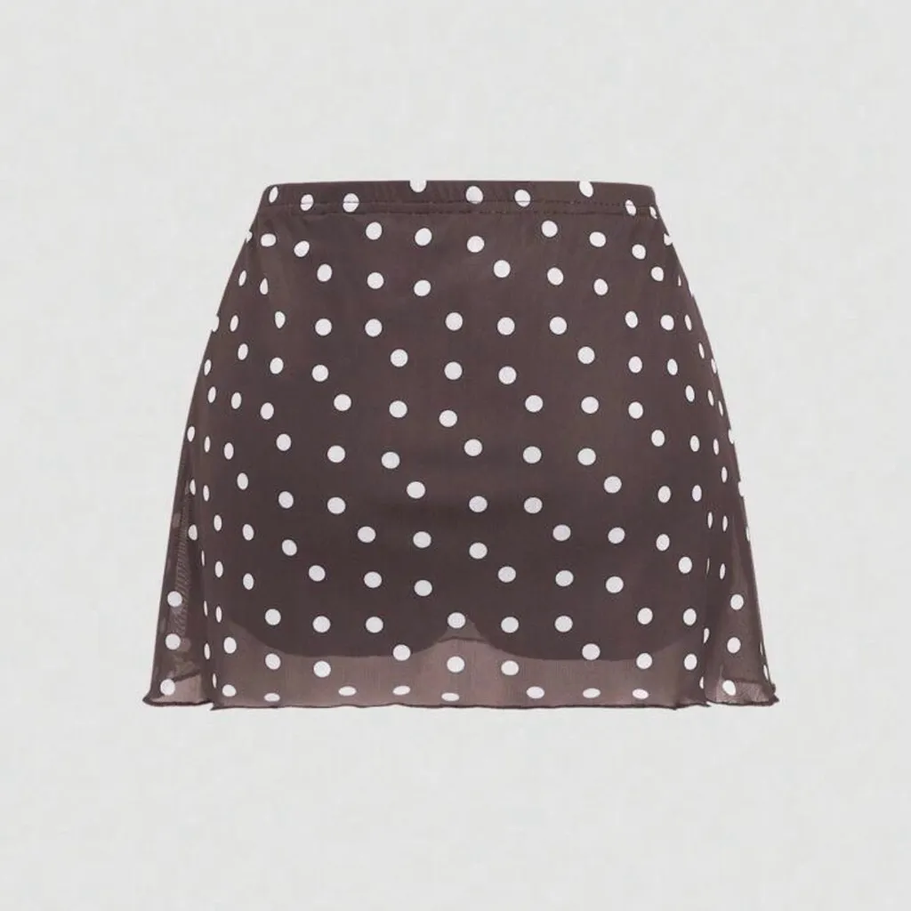 SHEIN Chocolate and White Polka Dot Mini Skort - Image 2