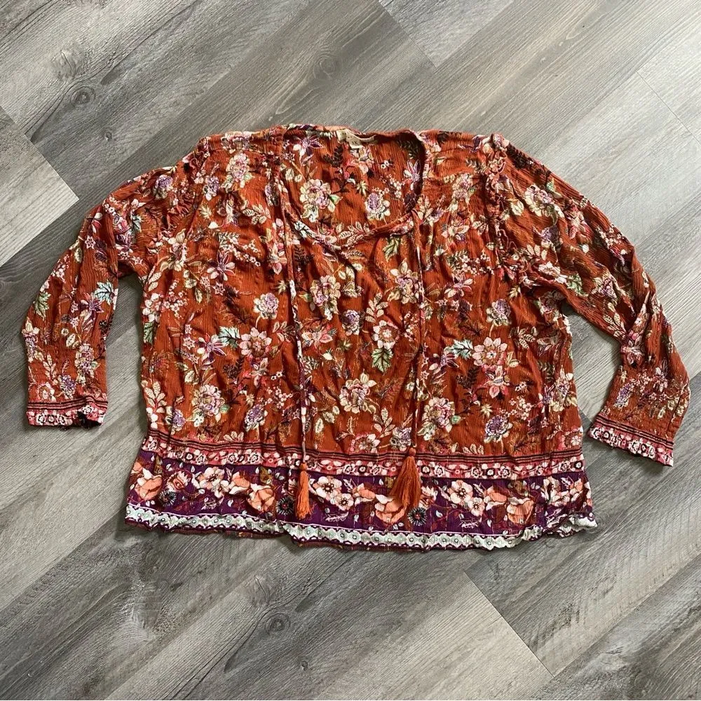 Farmers Market By One World Floral Blouse Boho 3X Plus - Image 2