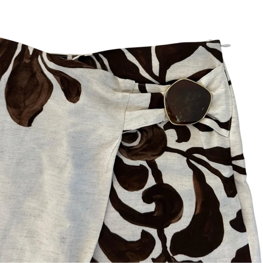 Zara Floral Wrap Pants Cropped Brown Cream XS Bohemian - Image 4