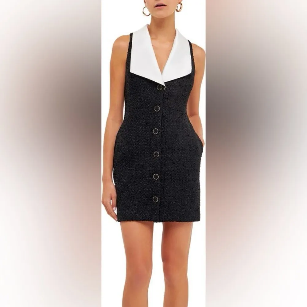 NWT Endless Rose Contrast Collar Tweed Mini Dress size xs women's with pockets! - Image 2