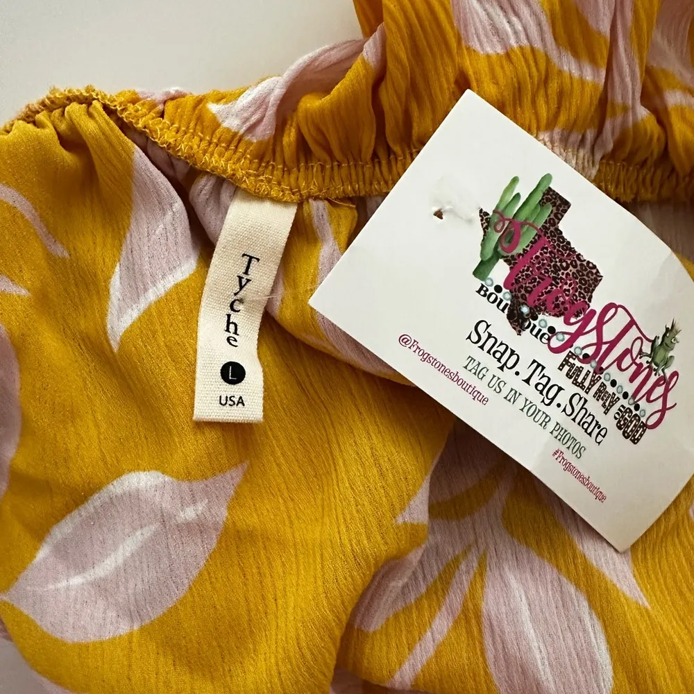 Tyche  New Sz L Yellow Pink Ruffled Off-Shoulder Blouse - Image 3